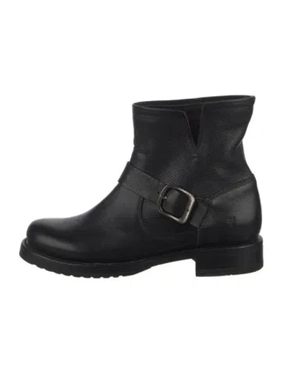 Pre-owned Frye Leather Moto Boots In Black
