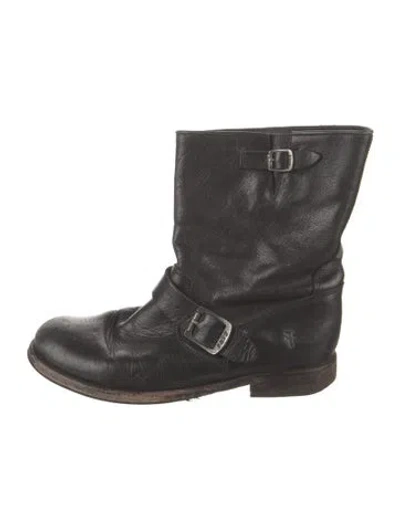 Pre-owned Frye Leather Moto Boots In Black
