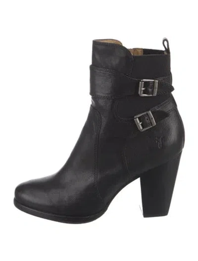 Pre-owned Frye Leather Moto Boots In Black