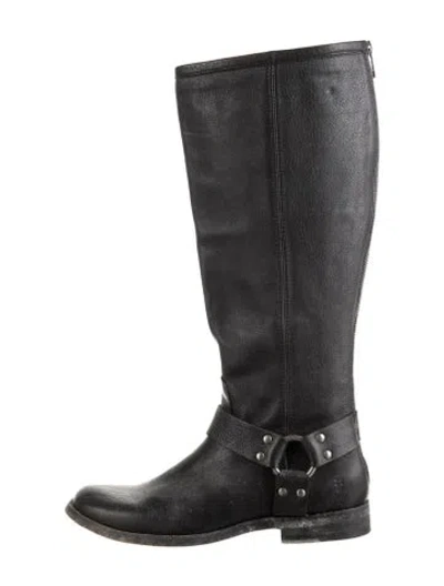 Pre-owned Frye Leather Moto Boots In Black