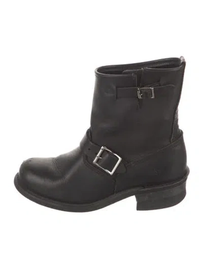 Pre-owned Frye Leather Moto Boots In Black