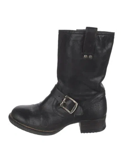 Pre-owned Frye Leather Moto Boots In Black
