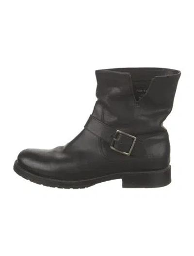 Pre-owned Frye Leather Moto Boots In Black