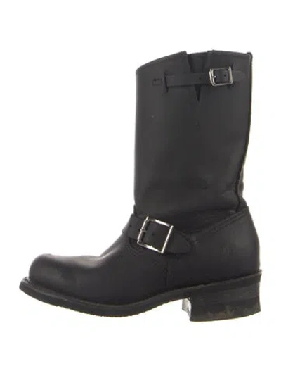 Pre-owned Frye Leather Moto Boots In Black