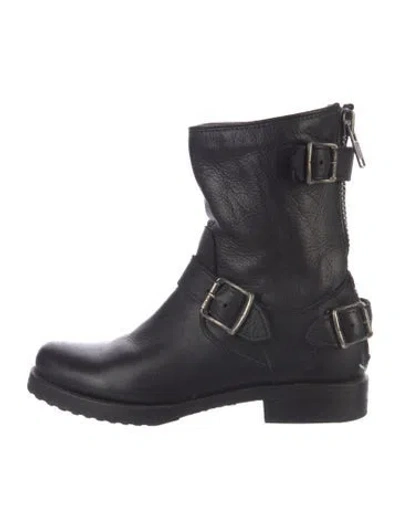 Pre-owned Frye Leather Moto Boots In Black