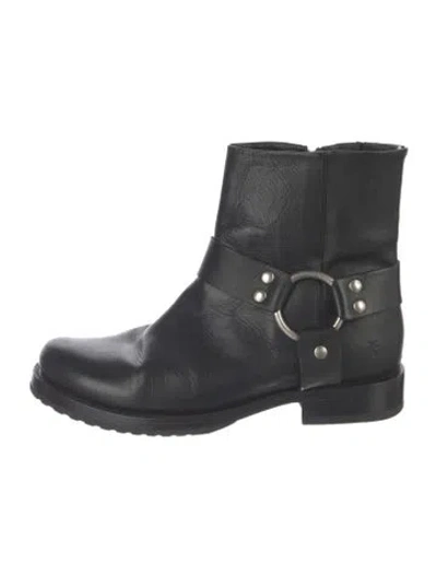 Pre-owned Frye Leather Moto Boots In Black