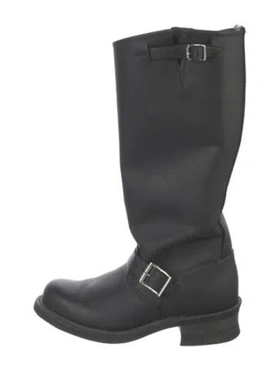 Pre-owned Frye Leather Moto Boots In Black