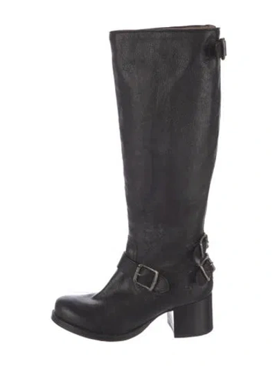 Pre-owned Frye Leather Moto Boots In Black