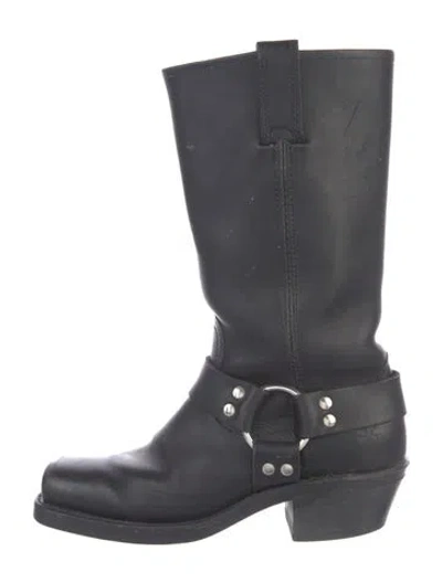 Pre-owned Frye Leather Moto Boots In Black