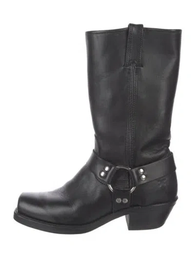 Pre-owned Frye Leather Moto Boots In Black