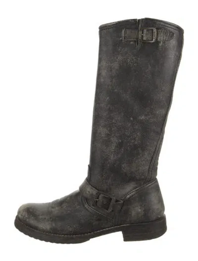 Pre-owned Frye Leather Moto Boots In Black