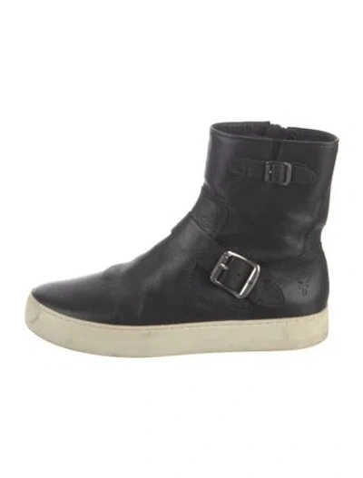 Pre-owned Frye Leather Moto Boots In Black