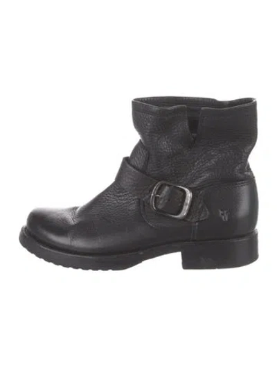Pre-owned Frye Leather Moto Boots In Black