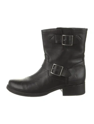 Pre-owned Frye Leather Moto Boots In Black