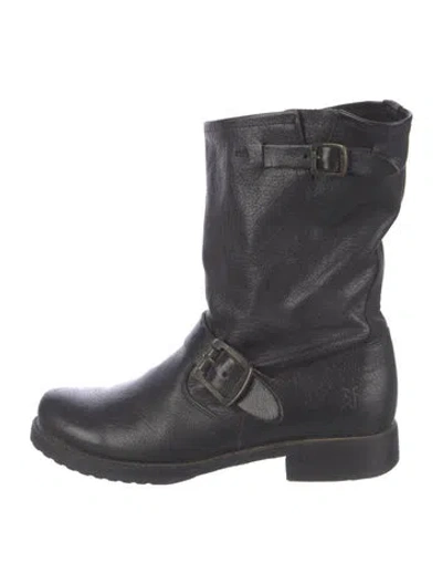 Pre-owned Frye Leather Moto Boots In Black