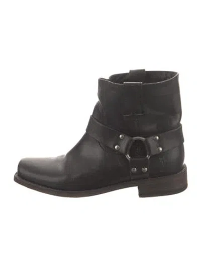 Pre-owned Frye Leather Moto Boots In Black