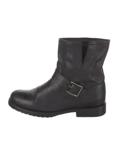 Pre-owned Frye Leather Moto Boots In Black