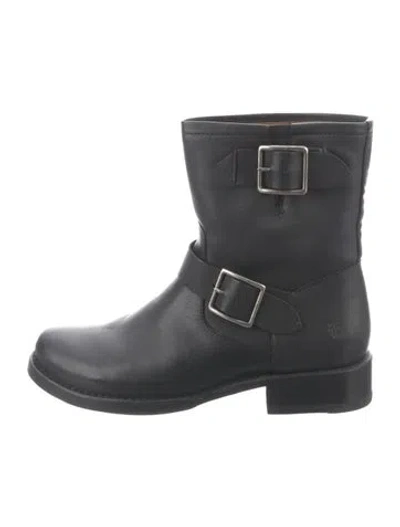 Pre-owned Frye Leather Moto Boots In Black