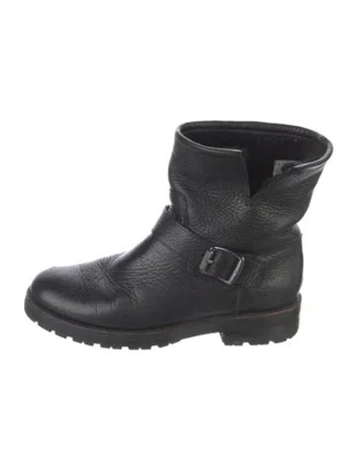 Pre-owned Frye Leather Moto Boots In Black