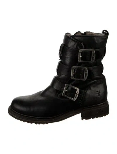 Pre-owned Frye Leather Moto Boots In Black