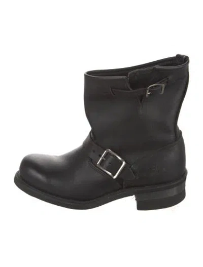 Pre-owned Frye Leather Moto Boots In Black