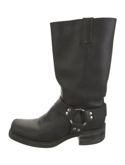 Pre-owned Frye Leather Moto Boots In Black