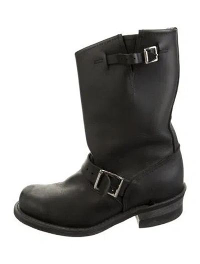 Pre-owned Frye Leather Moto Boots In Black