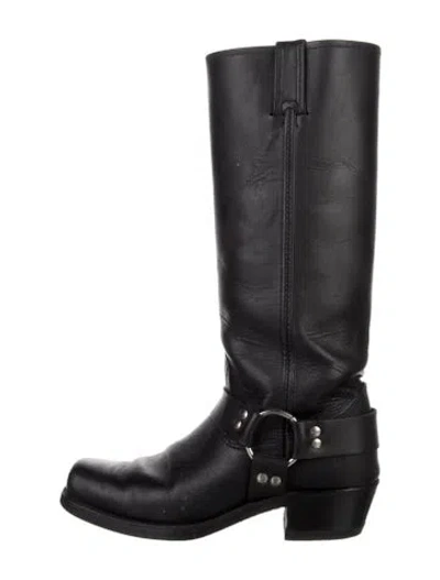 Pre-owned Frye Leather Moto Boots In Black