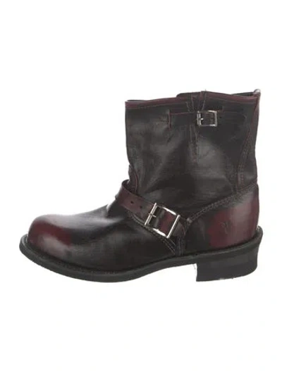 Pre-owned Frye Leather Moto Boots In Black
