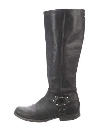 Pre-owned Frye Leather Moto Boots In Black