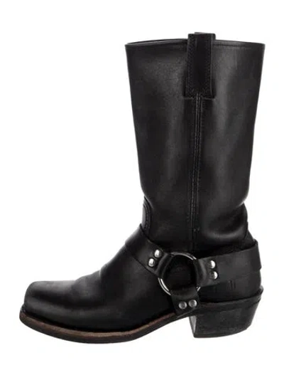 Pre-owned Frye Leather Moto Boots In Black