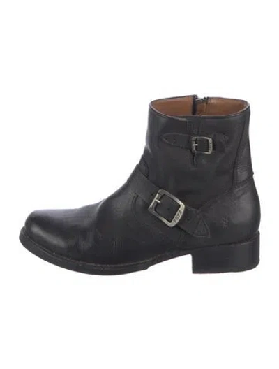 Pre-owned Frye Leather Moto Boots In Black
