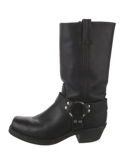 Pre-owned Frye Leather Moto Boots In Black