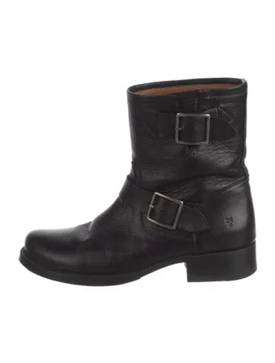 Pre-owned Frye Leather Moto Boots In Black