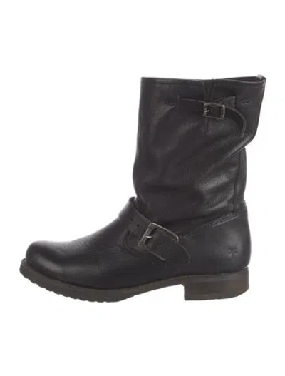 Pre-owned Frye Leather Moto Boots In Black
