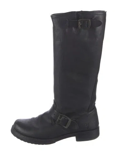 Pre-owned Frye Leather Moto Boots In Black