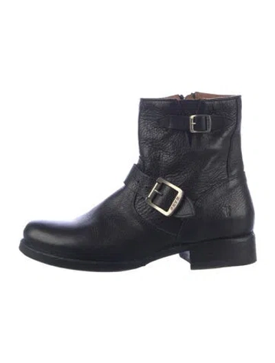 Pre-owned Frye Leather Moto Boots In Black
