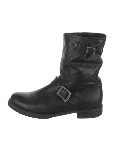 Pre-owned Frye Leather Moto Boots In Black