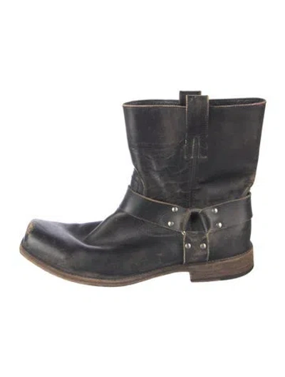 Pre-owned Frye Leather Moto Boots In Black