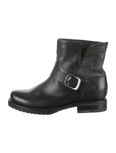 Pre-owned Frye Leather Moto Boots In Black