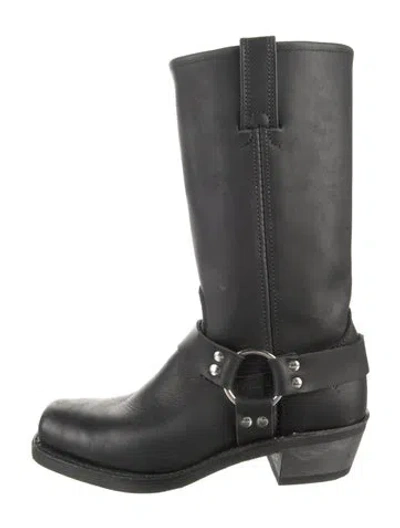 Pre-owned Frye Leather Moto Boots In Black
