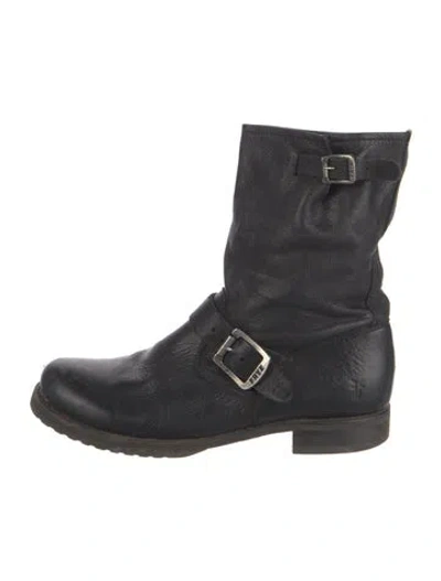 Pre-owned Frye Leather Moto Boots In Black
