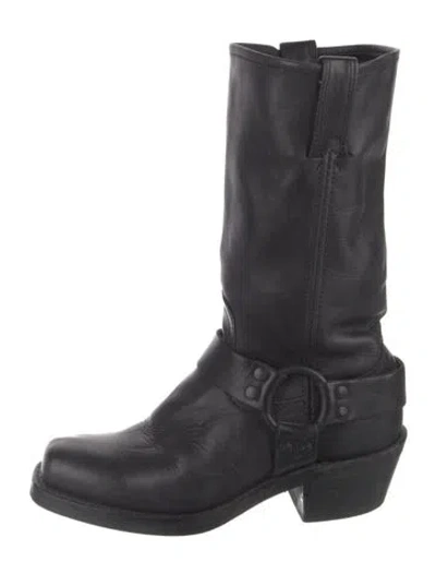 Pre-owned Frye Leather Moto Boots In Black