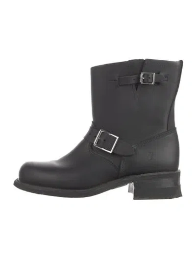 Pre-owned Frye Leather Moto Boots In Black