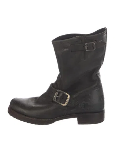Pre-owned Frye Leather Moto Boots In Black