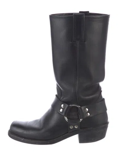 Pre-owned Frye Leather Moto Boots In Black