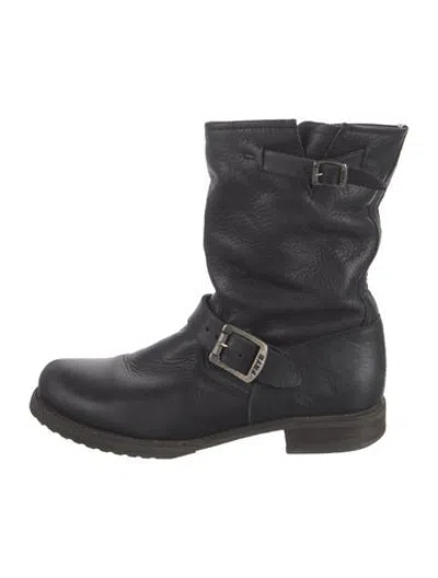 Pre-owned Frye Leather Moto Boots In Black