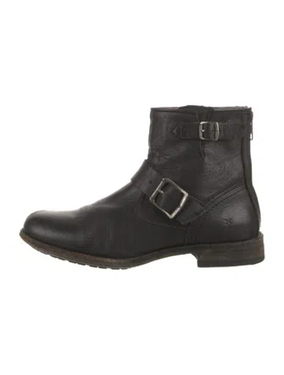 Pre-owned Frye Leather Moto Boots In Black