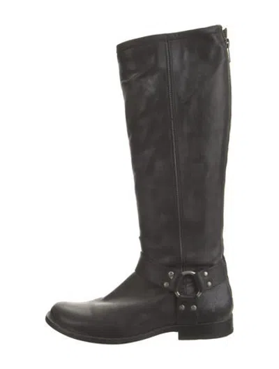 Pre-owned Frye Leather Moto Boots In Black