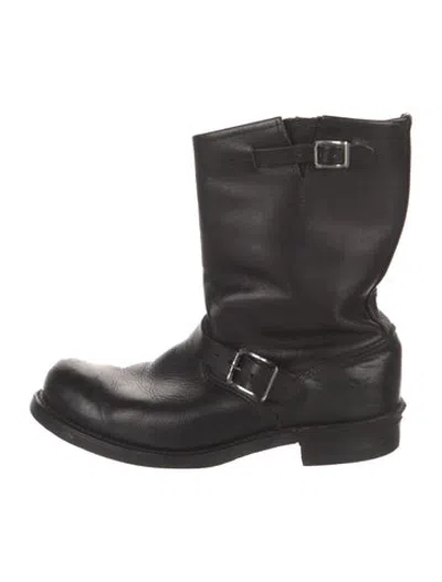 Pre-owned Frye Leather Moto Boots In Black